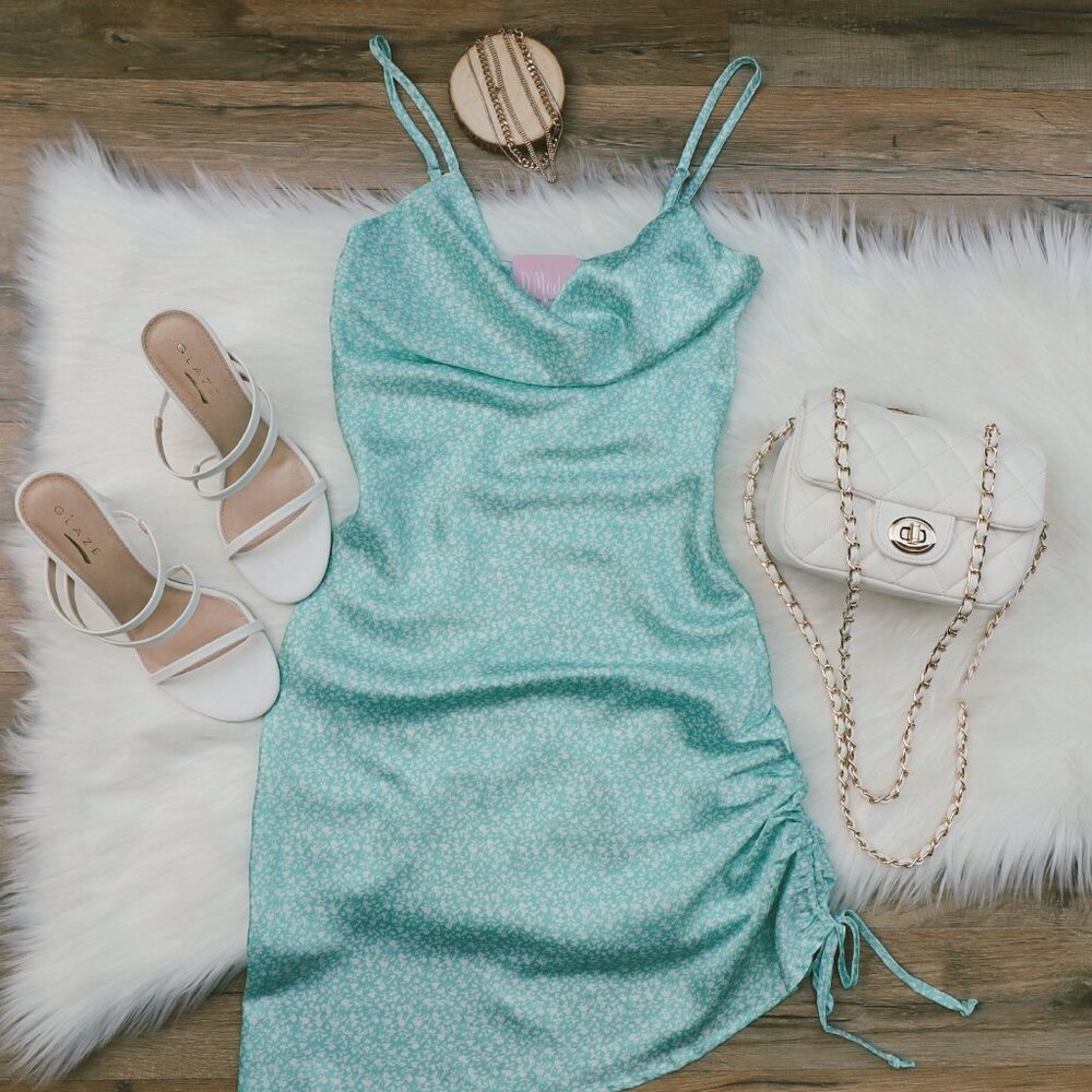 SATIN DRESS // LIGHT BLUE // TINY FLOWER